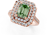 Rose gold Double Halo Fancy Green Emerald  Diamond Pave Band with Four-Prong Setting_49