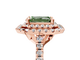 Rose gold Double Halo Fancy Green Emerald  Diamond Pave Band with Four-Prong Setting_53