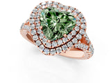 Rose gold Double Halo Fancy Green Heart -Shaped Split Shank Diamond Ring with Prong Setting_16