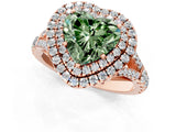 Rose gold Double Halo Fancy Green Heart Cut Diamond Split Shank Engagement Ring with Four-Prong Setting_4