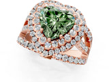 Rose gold Double Halo Fancy Green Heart Cut Diamond Split Shank Pave Set Ring_4