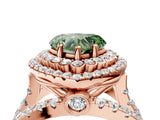 Rose gold Double Halo Fancy Green Heart Cut Diamond Split Shank Pave Set Ring_7