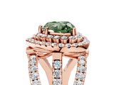 Rose gold Double Halo Fancy Green Heart Cut Diamond Split Shank Pave Set Ring_8