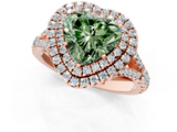 Rose gold Double Halo Fancy Green Heart  Cut Diamond Split Shank Ring with Four Prong Setting_1