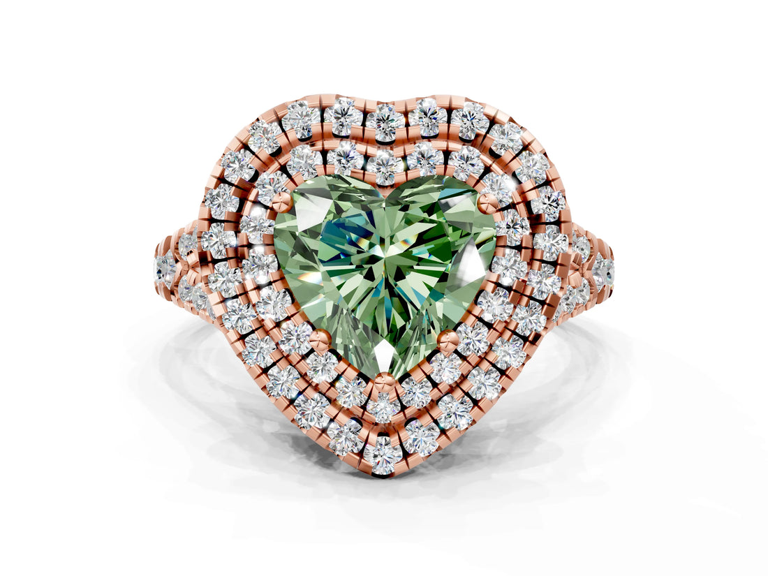 Rose gold Double Halo Fancy Green Heart  Cut Pave Split Shank Prong Set Ring_15