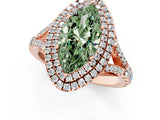 Rose gold Double Halo Fancy Green Marquise -Shaped Split Shank Diamond Ring with Prong Setting_16