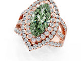 Rose gold Double Halo Fancy Green Marquise Cut Diamond Split Shank Pave Set Ring_4