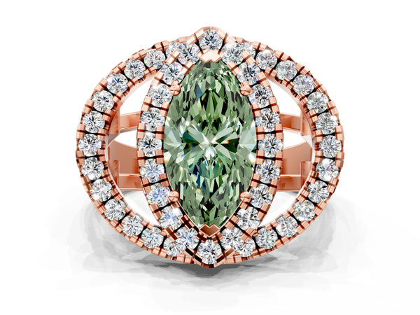 Rose Gold Marquise Halo Engagement Ring Setting for Fancy Green Center - Design RJ-762