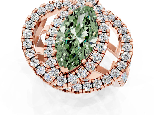 Rose Gold Marquise Halo Engagement Ring Setting for Fancy Green Center - Design RJ-762