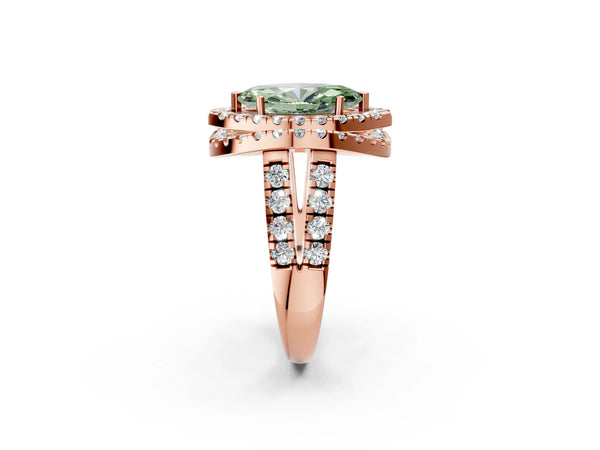 Rose Gold Marquise Halo Engagement Ring Setting for Fancy Green Center - Design RJ-762