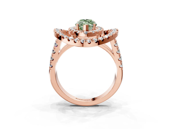 Rose Gold Marquise Halo Engagement Ring Setting for Fancy Green Center - Design RJ-762