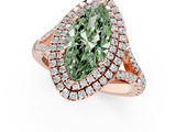Rose gold Double Halo Fancy Green Marquise  Cut Diamond Split Shank Ring with Four Prong Setting_22