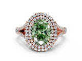 Rose gold Double Halo Fancy Green Oval -Shaped Split Shank Diamond Ring with Prong Setting_15