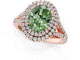 Rose gold Double Halo Fancy Green Oval Cut Diamond Split Shank Engagement Ring with Four-Prong Setting_4