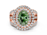 Rose gold Double Halo Fancy Green Oval Cut Diamond Split Shank Pave Set Ring_3