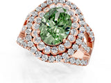 Rose gold Double Halo Fancy Green Oval Cut Diamond Split Shank Pave Set Ring_4