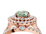 Rose gold Double Halo Fancy Green Oval Cut Diamond Split Shank Pave Set Ring_7