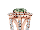 Rose gold Double Halo Fancy Green Oval Cut Diamond Split Shank Pave Set Ring_8