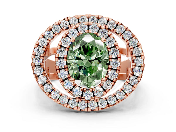 Rose Gold Oval Halo Engagement Ring Setting for Fancy Green Center - Design RJ-762