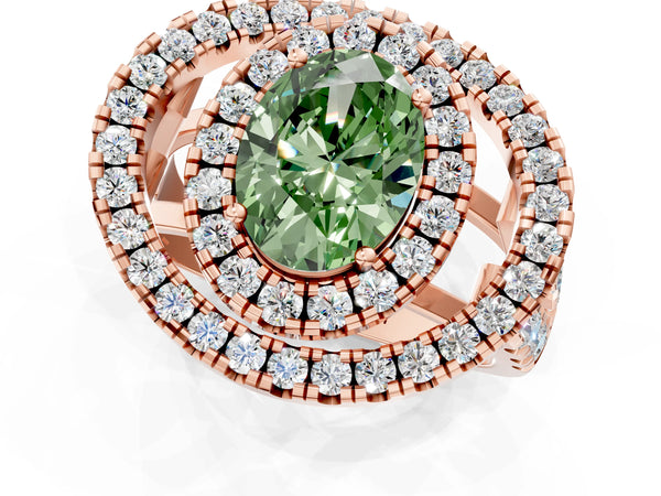 Rose Gold Oval Halo Engagement Ring Setting for Fancy Green Center - Design RJ-762