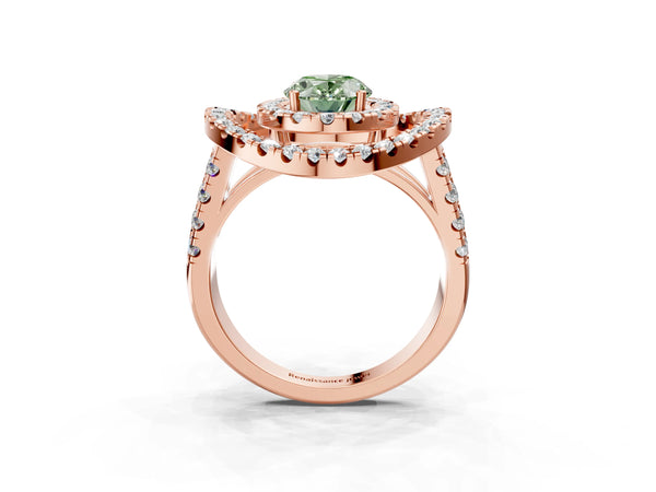 Rose Gold Oval Halo Engagement Ring Setting for Fancy Green Center - Design RJ-762