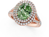 Rose gold Double Halo Fancy Green Oval  Cut Diamond Split Shank Ring with Four Prong Setting_21