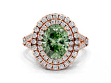 Rose gold Double Halo Fancy Green Oval  Cut Pave Split Shank Prong Set Ring_15