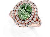 Rose gold Double Halo Fancy Green Oval  Cut Pave Split Shank Prong Set Ring_16