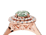 Rose gold Double Halo Fancy Green Oval  Cut Pave Split Shank Prong Set Ring_19