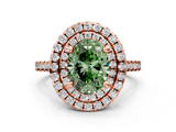 Rose gold Double Halo Fancy Green Oval  Diamond Pave Band with Four-Prong Setting_38