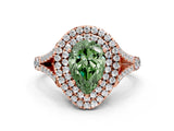 Rose gold Double Halo Fancy Green Pear -Shaped Split Shank Diamond Ring with Prong Setting_15