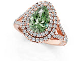 Rose gold Double Halo Fancy Green Pear -Shaped Split Shank Diamond Ring with Prong Setting_16