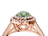 Rose gold Double Halo Fancy Green Pear -Shaped Split Shank Diamond Ring with Prong Setting_19