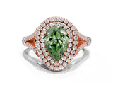 Rose gold Double Halo Fancy Green Pear Cut Diamond Split Shank Engagement Ring with Four-Prong Setting_3