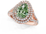 Rose gold Double Halo Fancy Green Pear Cut Diamond Split Shank Engagement Ring with Four-Prong Setting_4