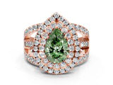 Rose gold Double Halo Fancy Green Pear Cut Diamond Split Shank Pave Set Ring_3