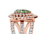 Rose gold Double Halo Fancy Green Pear Cut Diamond Split Shank Pave Set Ring_8
