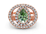 Rose gold Double Halo Fancy Green Pear Cut Diamond Split Shank Prong Setting Ring