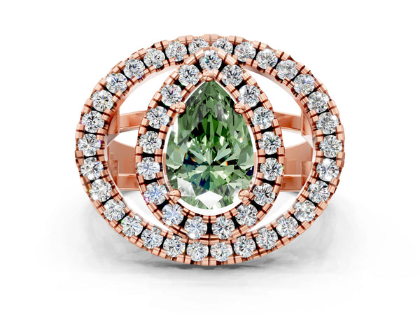 Rose Gold Pear-Shaped Halo Engagement Ring Setting for Fancy Green Center - Design RJ-762
