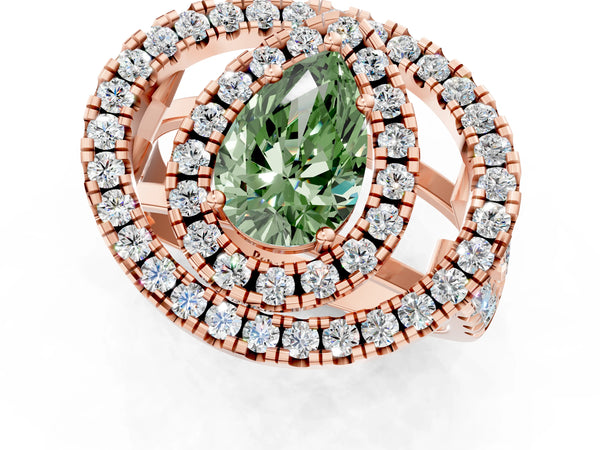 Rose Gold Pear-Shaped Halo Engagement Ring Setting for Fancy Green Center - Design RJ-762
