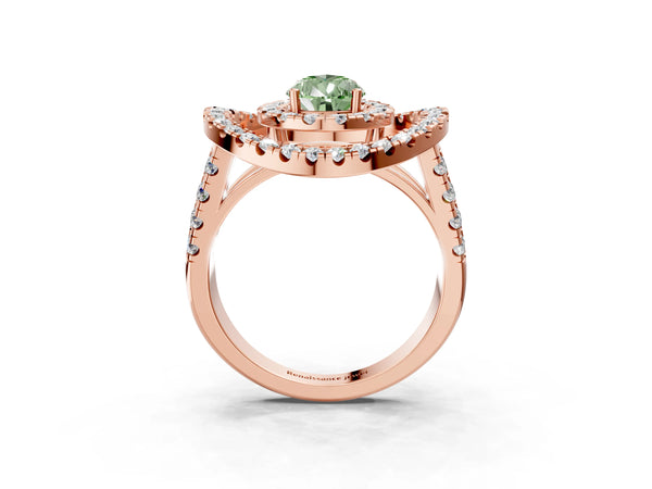 Rose Gold Pear-Shaped Halo Engagement Ring Setting for Fancy Green Center - Design RJ-762