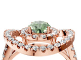 Rose gold Double Halo Fancy Green Pear Cut Diamond Split Shank Prong Setting Ring_4