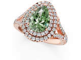Rose gold Double Halo Fancy Green Pear  Cut Diamond Split Shank Ring with Four Prong Setting_21