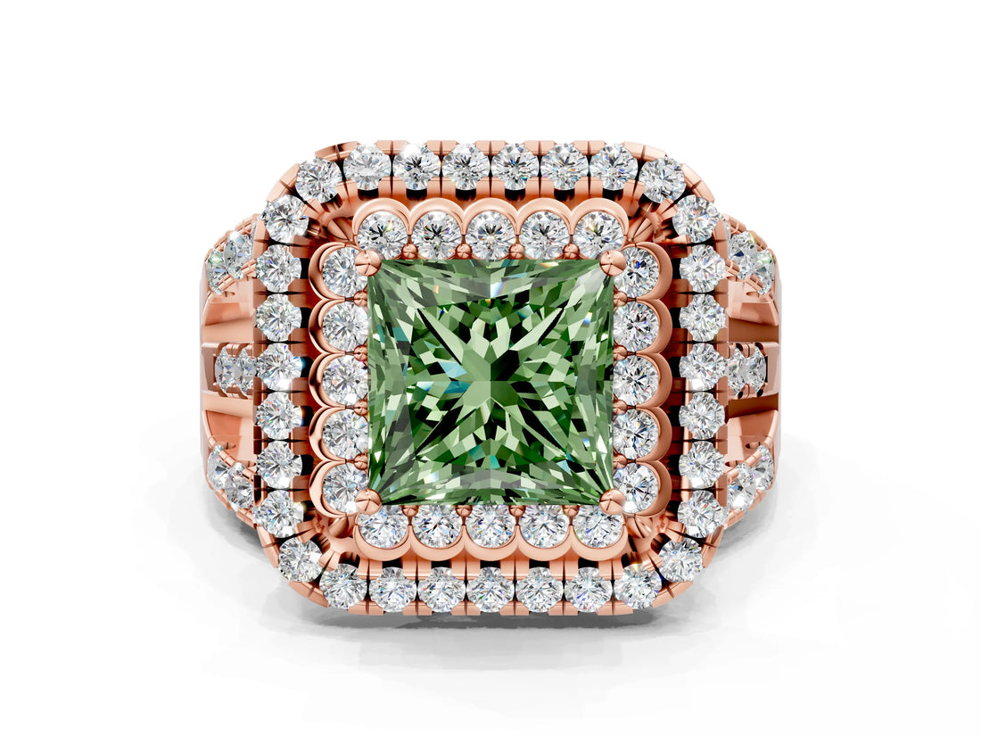Rose gold Double Halo Fancy Green Princess Cut Diamond Split Shank Pave Set Ring_3
