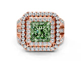 Rose gold Double Halo Fancy Green Princess Cut Diamond Split Shank Pave Set Ring_3