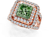 Rose gold Double Halo Fancy Green Princess Cut Diamond Split Shank Pave Set Ring_4