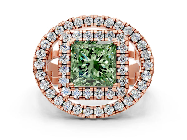 Rose Gold Princess Cut Halo Engagement Ring Setting for Fancy Green Center - Design RJ-762