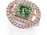 Rose gold Double Halo Fancy Green Princess Cut Diamond Split Shank Prong Setting Ring_1