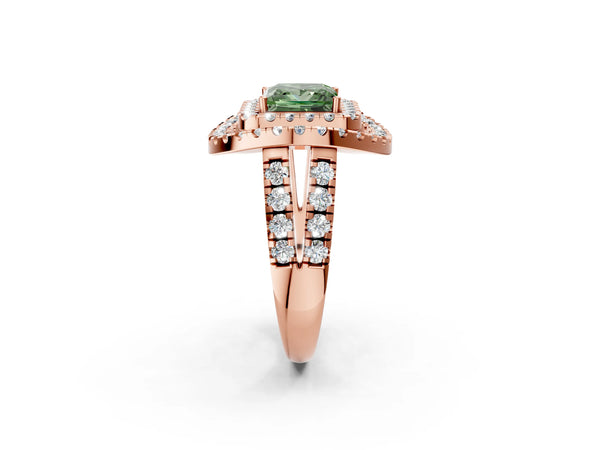 Rose Gold Princess Cut Halo Engagement Ring Setting for Fancy Green Center - Design RJ-762