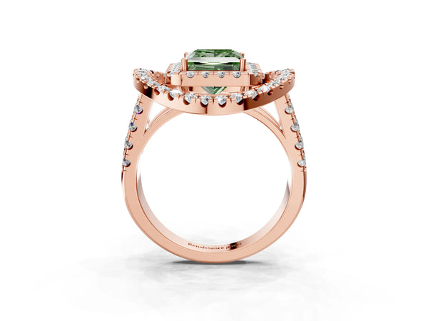 Rose Gold Princess Cut Halo Engagement Ring Setting for Fancy Green Center - Design RJ-762
